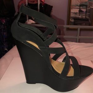 Black lace up wedges